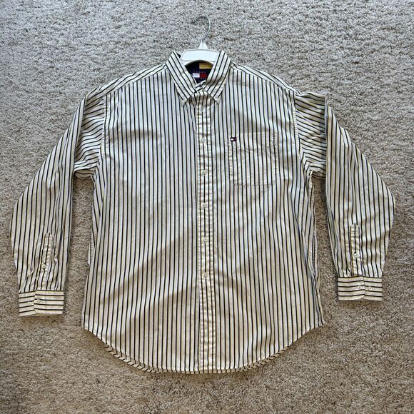 Tommy Hilfiger‎ Dress Shirt Mens Large Button Up Yellow Striped Long Sleeve - Picture 1 of 4